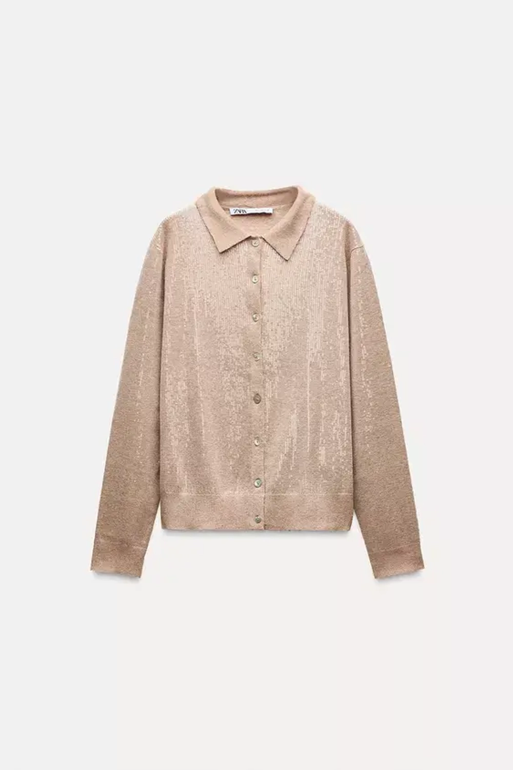 ZARA КАРДИГАН С ПАЙЕТКАМИ, БЕЖЕВЫЙ