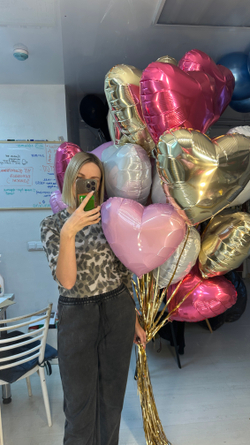 Воздушные сердца под потолок шампань/золото №4735