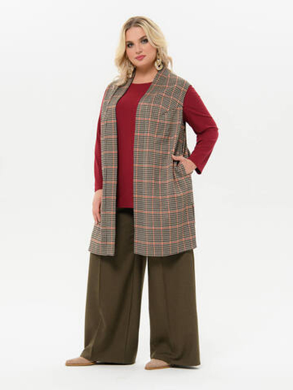 Удлинённый жилет из джерси, бежевая клетка