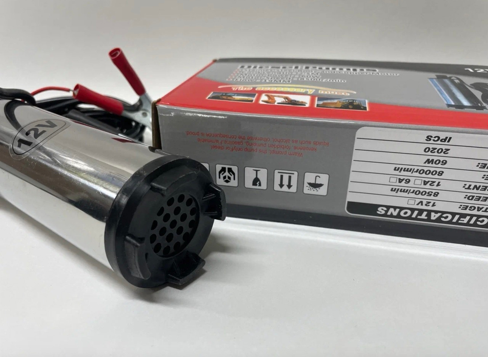 Насос 12 вольт (50 мм) / Погружной нaсос перекачки топлива (несъёмный фильтр, 12V, D50)