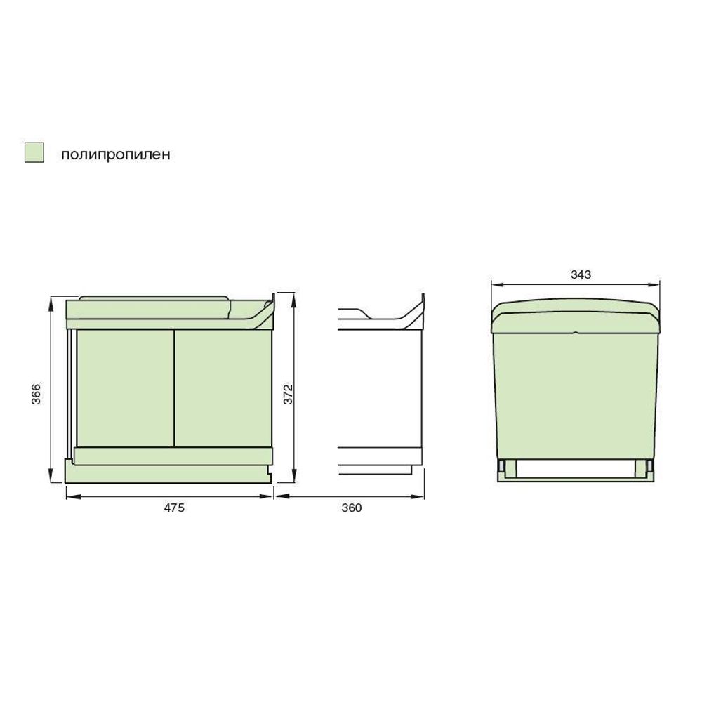Ведро для мусора (2х16л) выдвижное, пластик серый