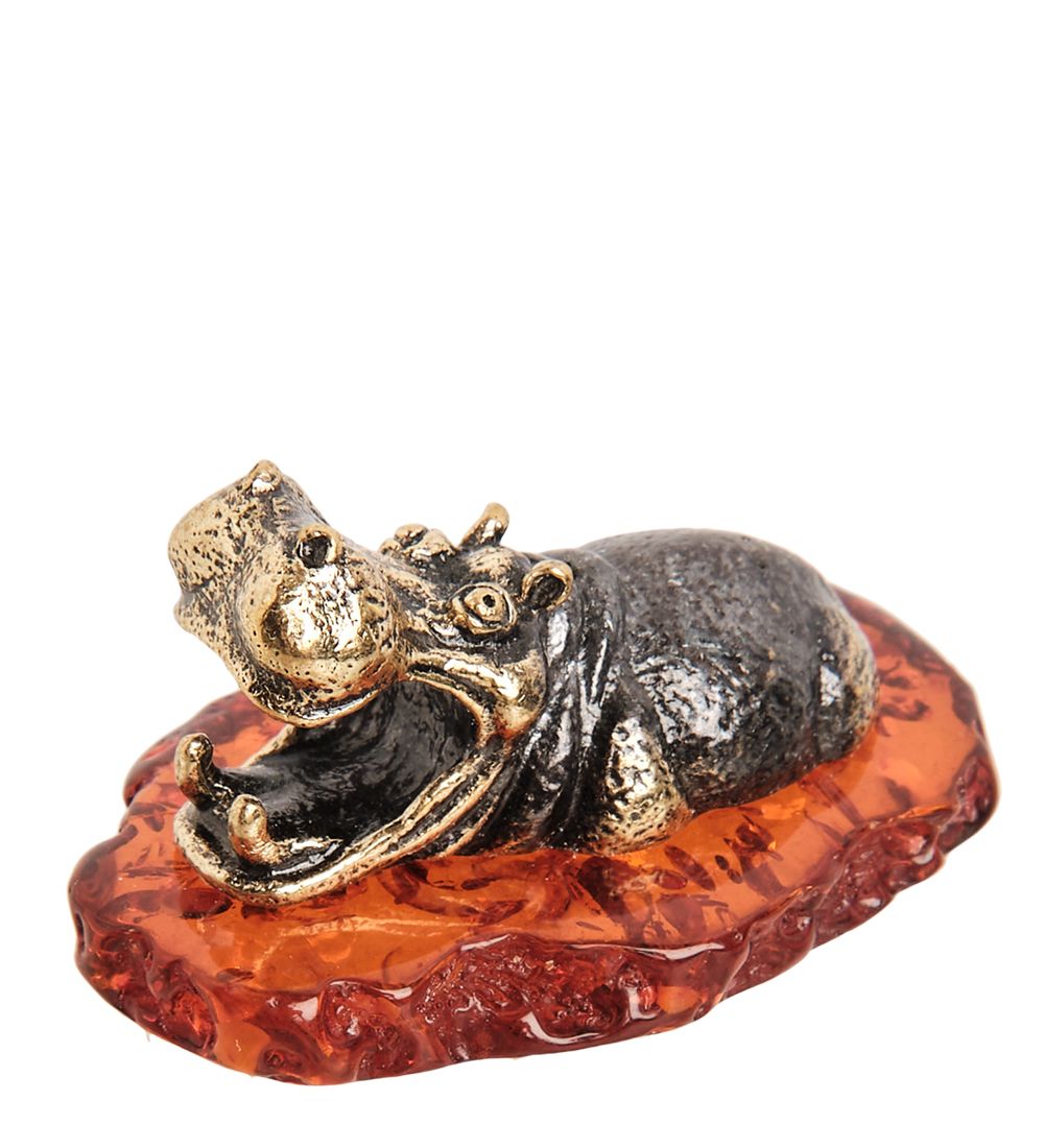 Народные промыслы AM- 248 Фигурка «Гиппопотам» (латунь, янтарь)