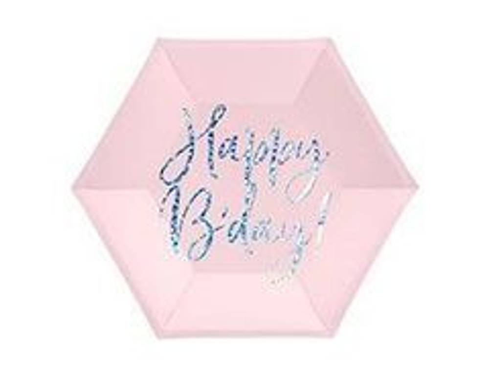 ПД Тарелки бумажные, Happy B'day! Розовый, 20 см, 6шт, 1 уп.