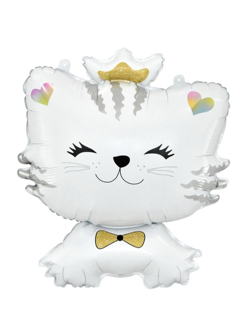 Шар фольга фигура 71см Котенок в короне белый