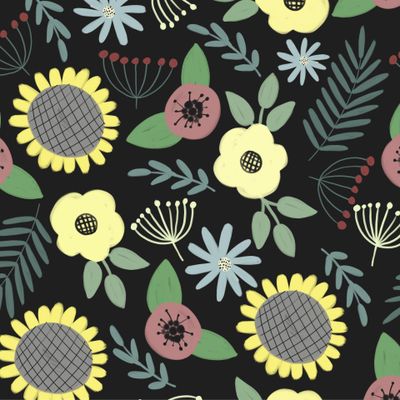 Разноцветные цветы на чёрном фоне