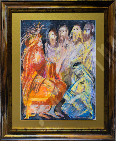 Гигошвили И. А. Авессалом и советы Хусия. (2 Цар. 16) Бумага, масляная пастель. 2020.