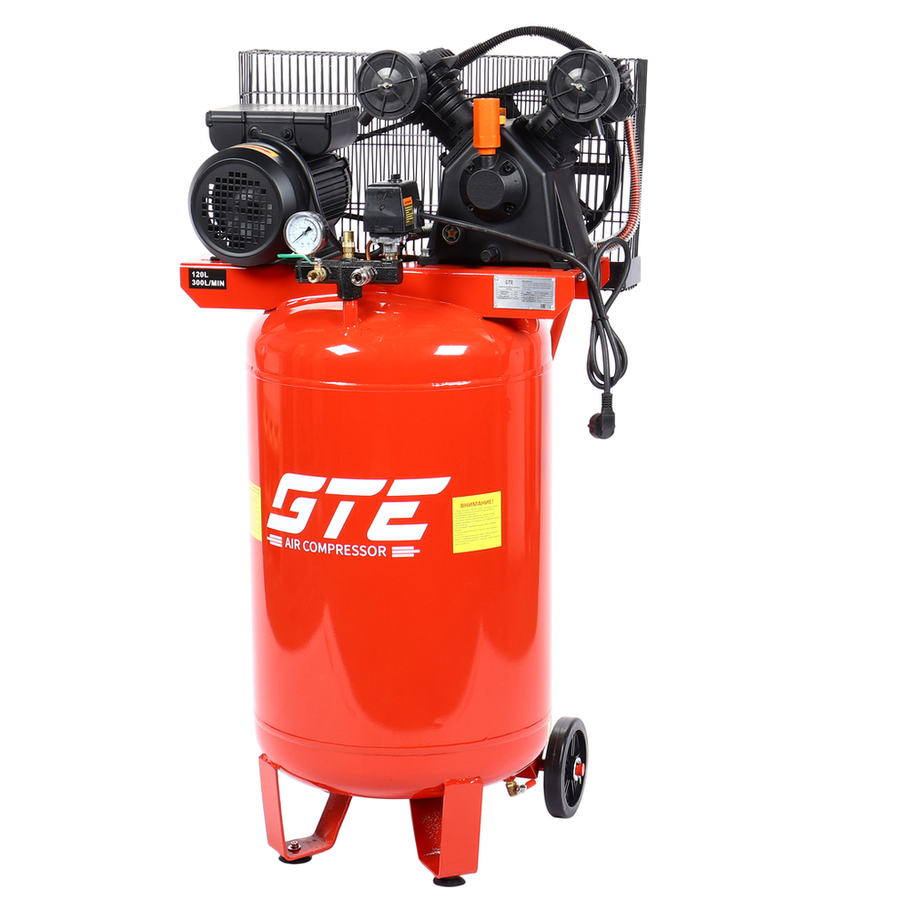 Компрессор пневматический 220В 2.2кВт 8атм. 300л/мин. ресивер-120л поршн. ремен. вертикальный GTE