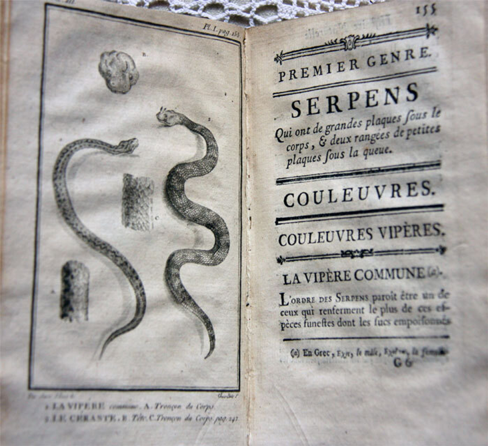 "Histoire naturelle des serpens  (Естественная история змей)". Par M. le Comte De lA Cepede (Г-н граф де ла Сепеде). 1790 г. - антикварное издание