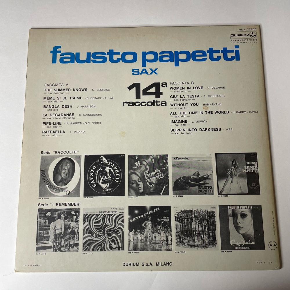 Винтажная виниловая пластинка LP Fausto Papetti 14a Raccolta (Италия 1972) The Summer Knows