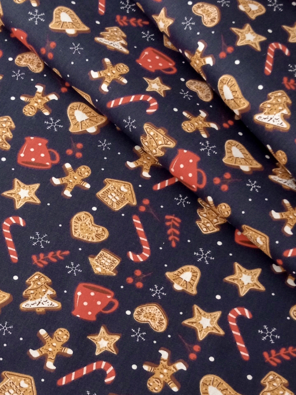 Ткань бязь плательная, рис. "Новогодние пряники", ширина 150 см, арт. 891