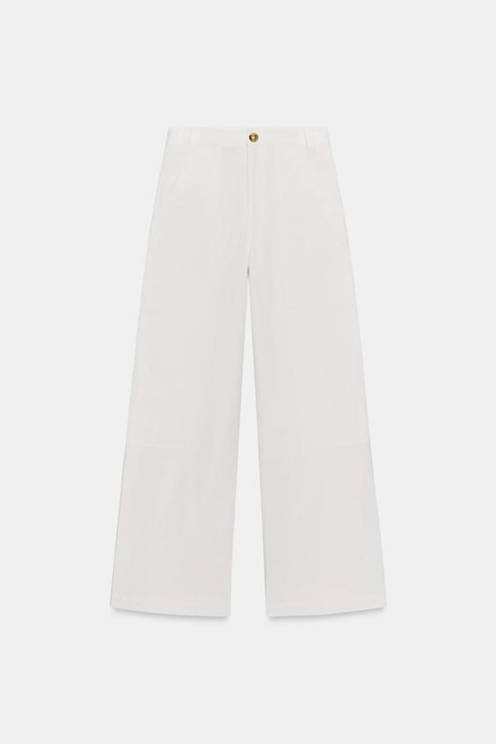 ZARA БРЮКИ WIDE-LEG ИЗ ХЛОПКА — ZW COLLECTION, ЖЕЛТОВАТО-БЕЛЫЙ