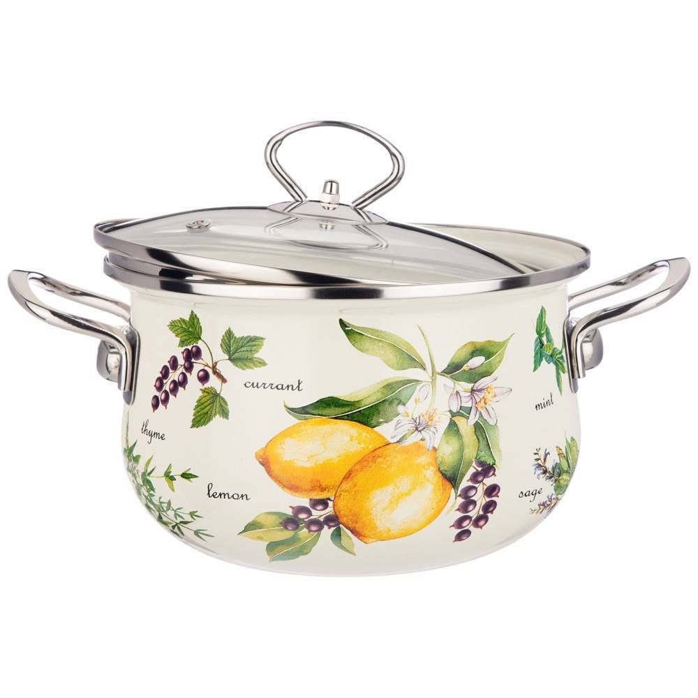 КАСТРЮЛЯ ЭМАЛИРОВАННАЯ AGNESS СО СТЕКЛЯННОЙ КРЫШКОЙ СЕРИЯ "СЕКРЕТНЫЕ ИНГРЕДИЕНТЫ" 2.8 Л, 20*12 СМ