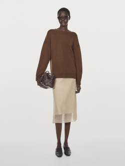 Massimo Dutti Свитер из смесовой шерсти с круглым вырезом, тоффи