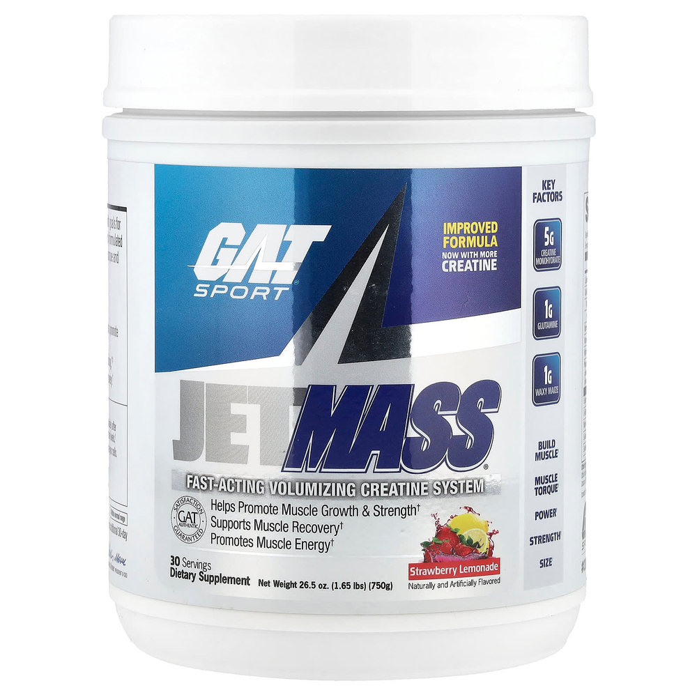 GAT, JetMASS®, система креатина быстрого действия, клубничный лимонад, 750 г (1,65 фунта)