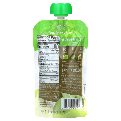 Happy Family Organics, Happy Baby®, органическое детское питание, для детей от 6 месяцев, яблоки, кудрявая капуста и авокадо, 113 г (4 унции)