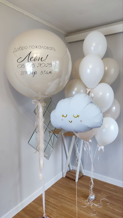 Стильные нежные воздушные шары на выписку