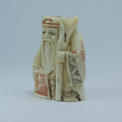 Нэцкэ Дзюродзин с волшебным посохом и иероглифом счастье