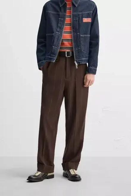 ZARA X HARRY LAMBERT БРЮКИ В ПОЛОСКУ, КОРИЧНЕВЫЙ