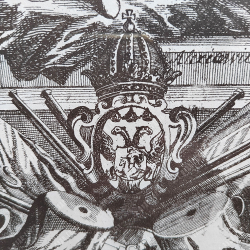 Н/х. «Петр I сидит на троне в короне и в латах». Гравюра, резец. 1884.