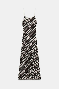 ZARA ПЛАТЬЕ МИДИ С ПОЛОСКАМИ, ЧЕРНЫЙ/КОРИЧНЕВЫЙ