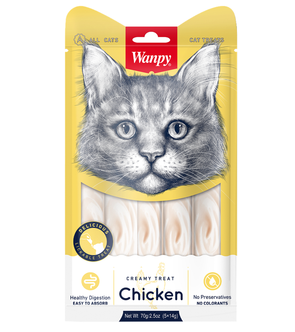Wanpy Cat Лакомство для кошек «нежное пюре» из курицы 70гр.