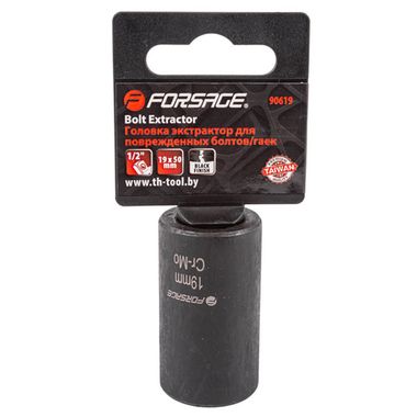 Головка-экстрактор для поврежденных болтов/гаек 19ммх50мм, 1/2'', на пластиковом держателе Forsage F-90619