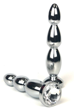 Серебристая анальная пробка-ёлочка с прозрачным кристаллом - 13 см. (Цвет: прозрачный)