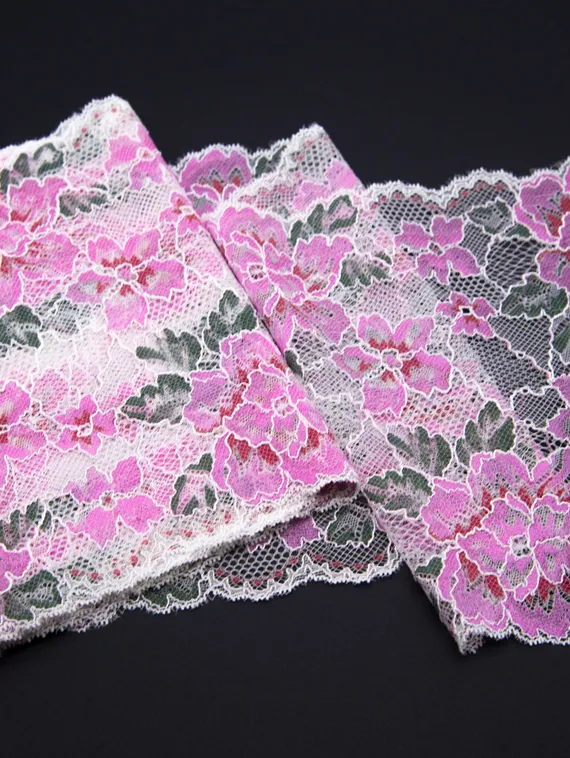 194 Кружево эластичное 19 см, Италия, весна, белый/лиловый