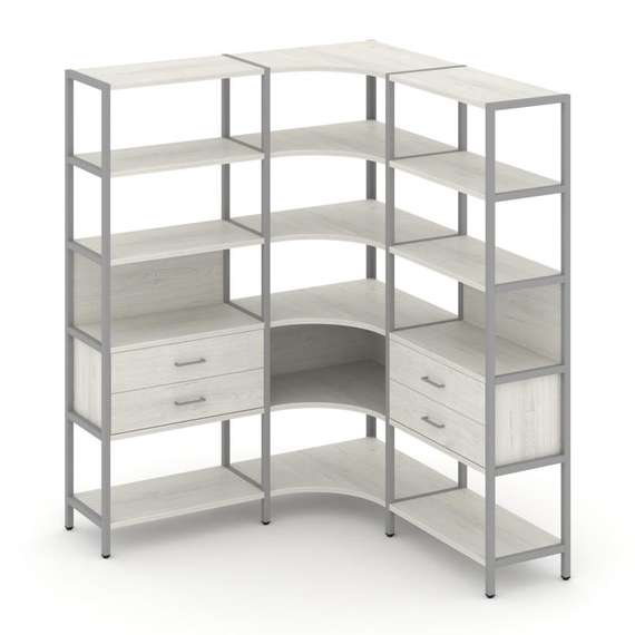 Shelf System Трехсекционный угловой стеллаж пятиярусный с ящиками SN.STMU-531 Дуб Наварра/Металл Сер