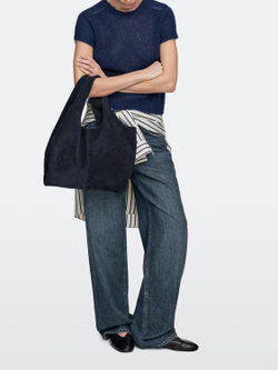 Massimo Dutti Cумка-шоппер из натуральной замши, темно-синий