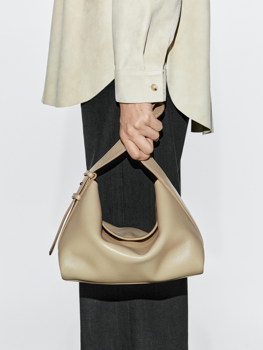 Massimo Dutti Небольшая сумка через плечо из кожи наппа, песочный