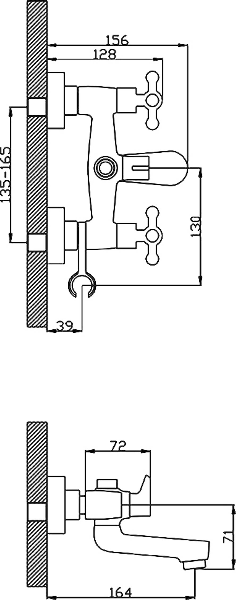 Смеситель G02-83 ROSSINKA для ванны с коротким изливом с держателем на теле, хром
