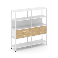 Shelf System Двухсекционный стеллаж четырехярусный с ящиками SN.STM-422 Белый/Тиквуд Светлый/Металл