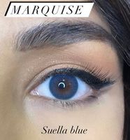 Натуральные синие Цветные линзы Marquise Suella blue / Для светлых и темных глаз / Имитирующие рисунок радужки глаза / Срок ношения 12 месяцев
