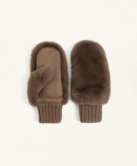Oysho Варежки из искусственного меха с эластичными манжетами, коричневый