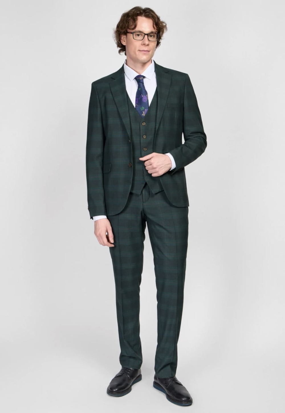 Мужской костюм тройка в клетку (зеленый) В85
