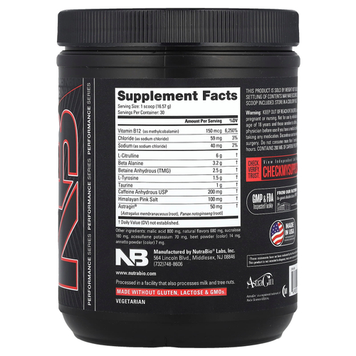 NutraBio, Base Pre-Workout, Fruit Punch, 497 г (1,1 фунта)