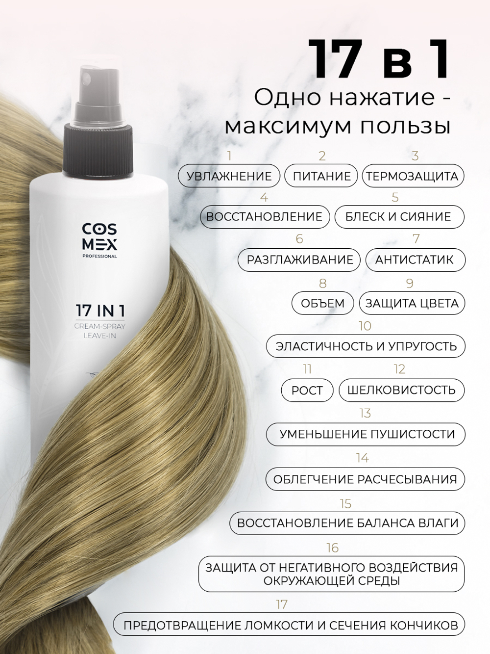 Cosmex Cream-Spray Leave-in Крем-спрей несмываемый 17 в 1 250 мл (2)