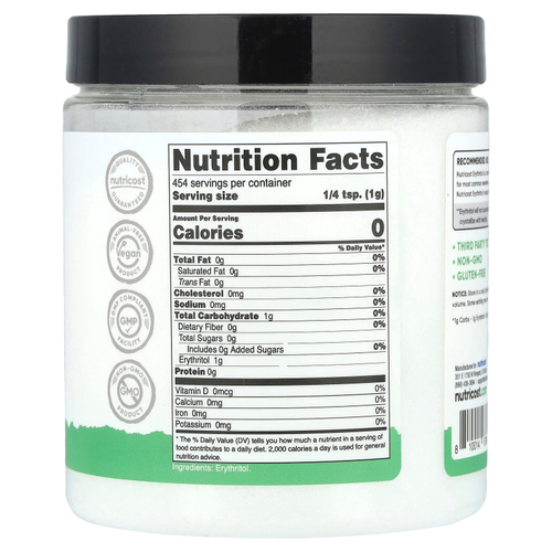 Nutricost, Pantry, эритритол, 454 г (16 унций)