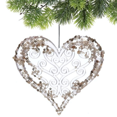 Подвеска "Сказочное сердце" 12 см, Белый/Золотой блеск (Серпантин)
