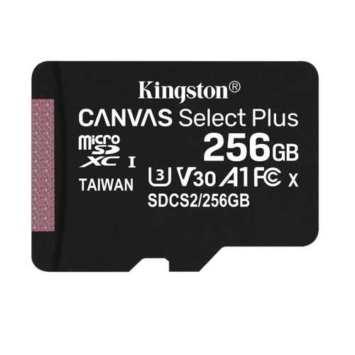 Карта памяти Kingston Canvas Select Plus 256Гб microSDXC, C10/UHS-I U1, с адаптером SD (SDCS2/256GB)