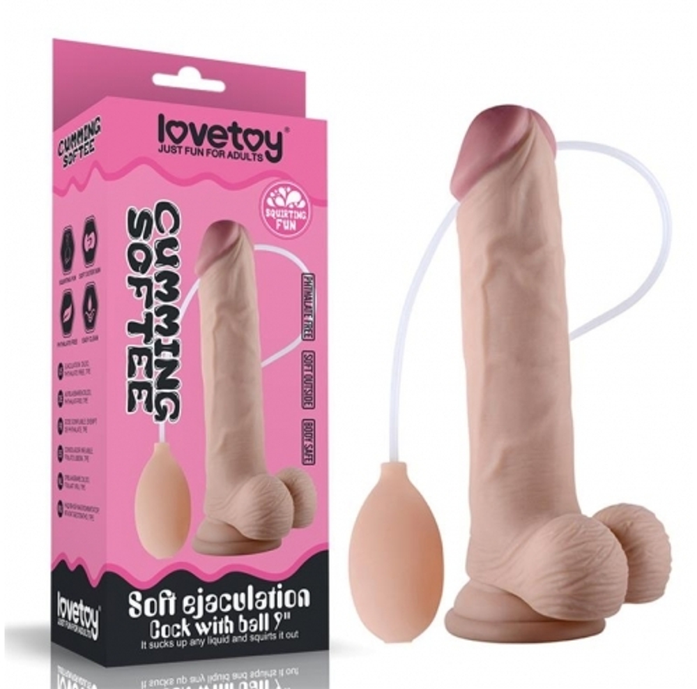 Фаллоимитатор с эякуляцией 9" Soft Ejaculation Cock With Ball
