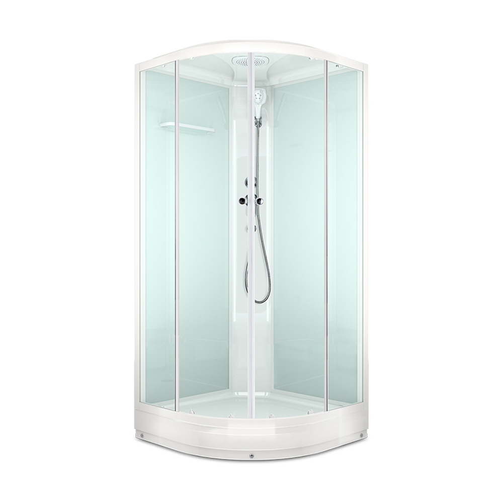 Душевая кабина MELODIA CLASSICA 90х90х218мм низкий поддон, белые стенки с крышей, прозр.стекло, бел.профиль, смесителем и аксессуарами MB01009