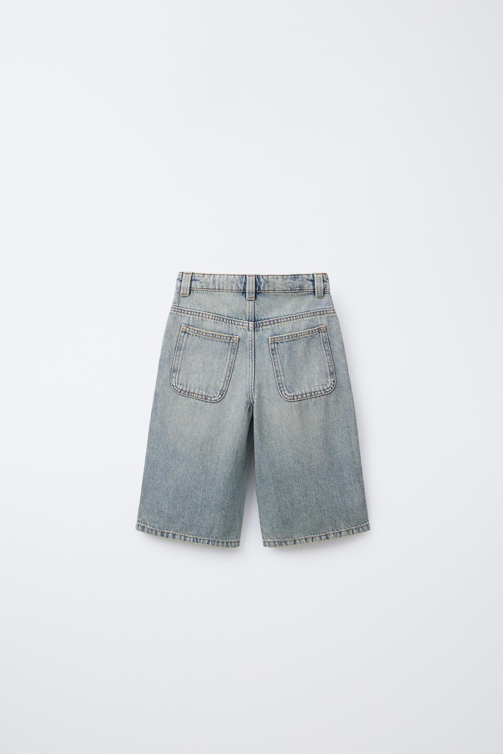 ZARA ДЛИННЫЕ ДЖИНСОВЫЕ ШОРТЫ С ЭФФЕКТОМ ПОТЕРТОСТИ, ЗЕЛЕНОВАТО-СИНИЙ
