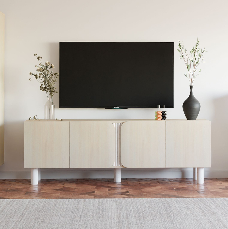 Тумба под телевизор, 160х40х55, Ола, напольная, в прихожую, белый / дуб шамони, Dipriz