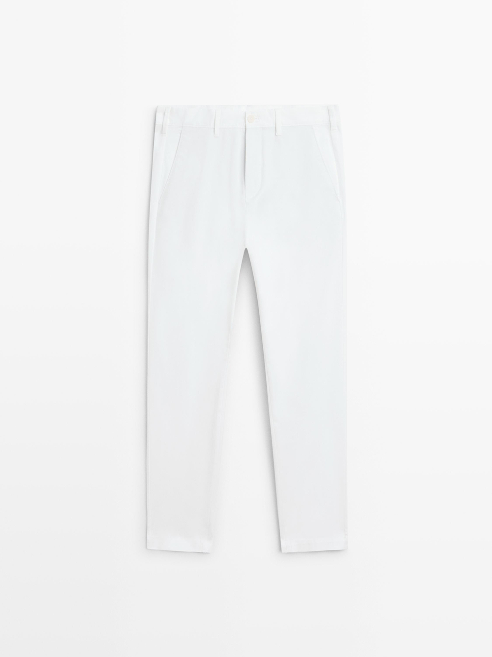 Massimo Dutti Зауженные брюки из смесовой хлопковой ткани, экрю