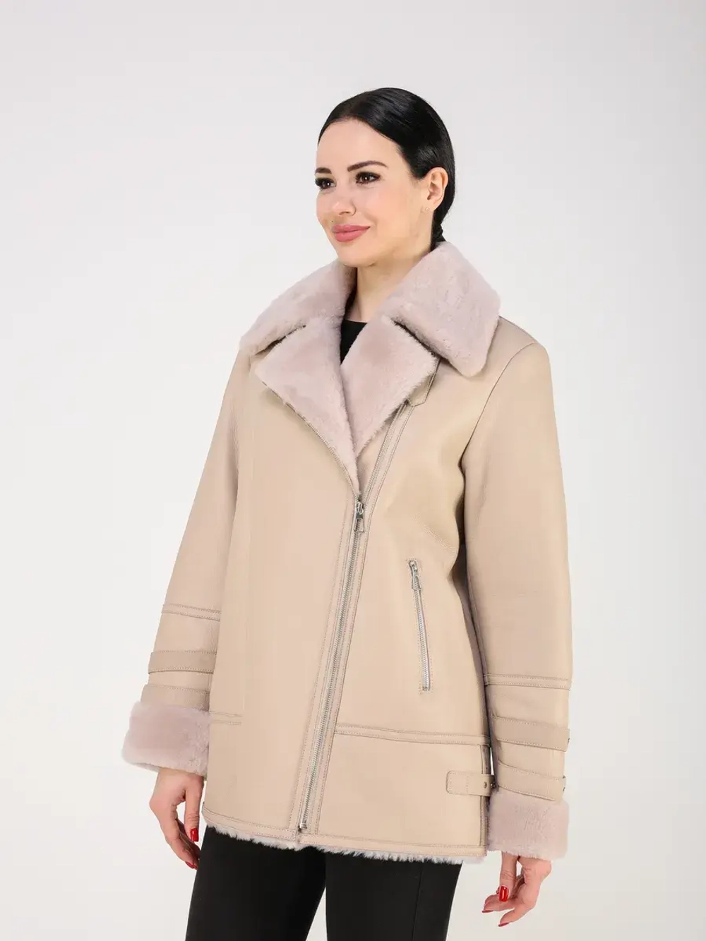 Дубленка зимняя натуральная авиатор оверсайз Турция