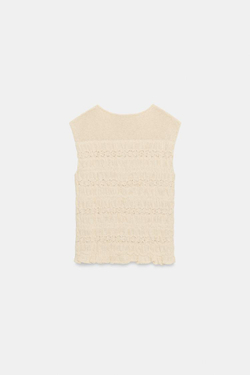 ZARA ТРИКОТАЖНЫЙ ТОП «СОТЫ», ЭКРЮ