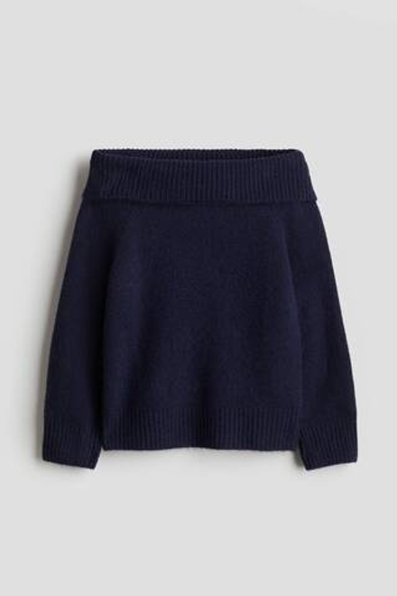 H&M Свитер с открытыми плечами, темно-синий