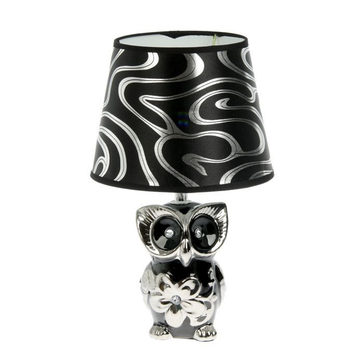 Лампа настольная керамика "Ночная сова с цветком" цвет черная с серебром 220V Цоколь Е14 33х20х20 см 2000000115733